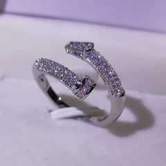 Fashion Classic White Zircon Nail Opening Ring 925 Silver Engagement Wedding