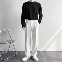 Draped Straight Men Pants Fashion Business Korean Loose Casual White Black Gray