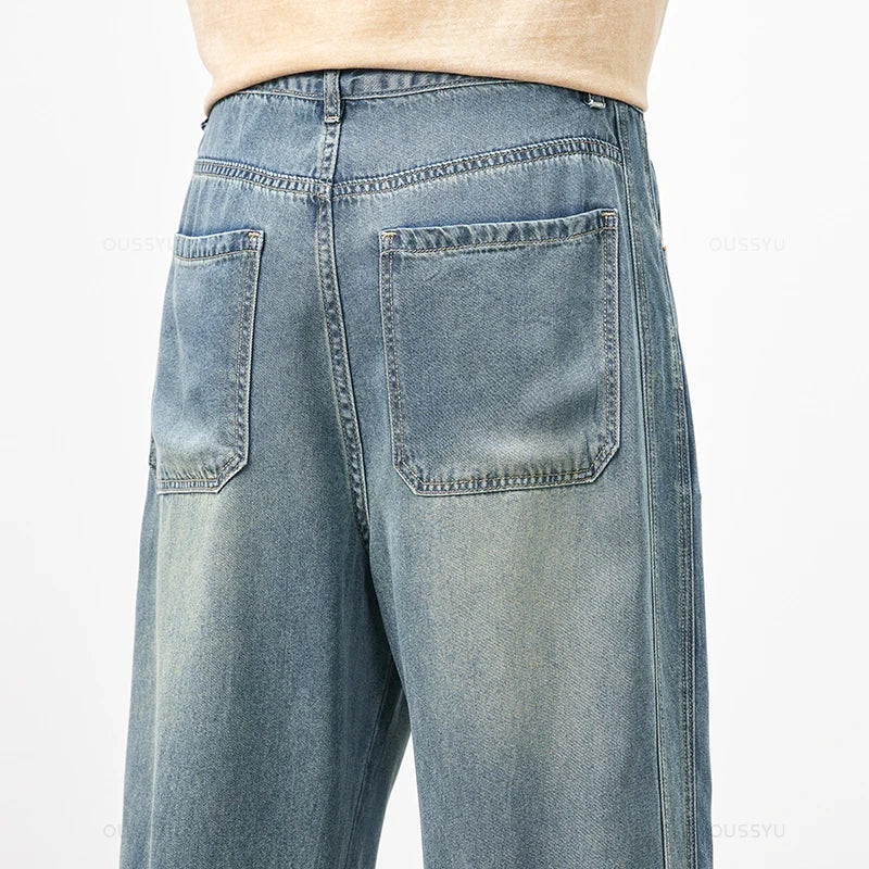 Clothing Spring Autumn Cosy Soft Lyocell Fabric Men's Jeans Loose Wide Leg Pants
