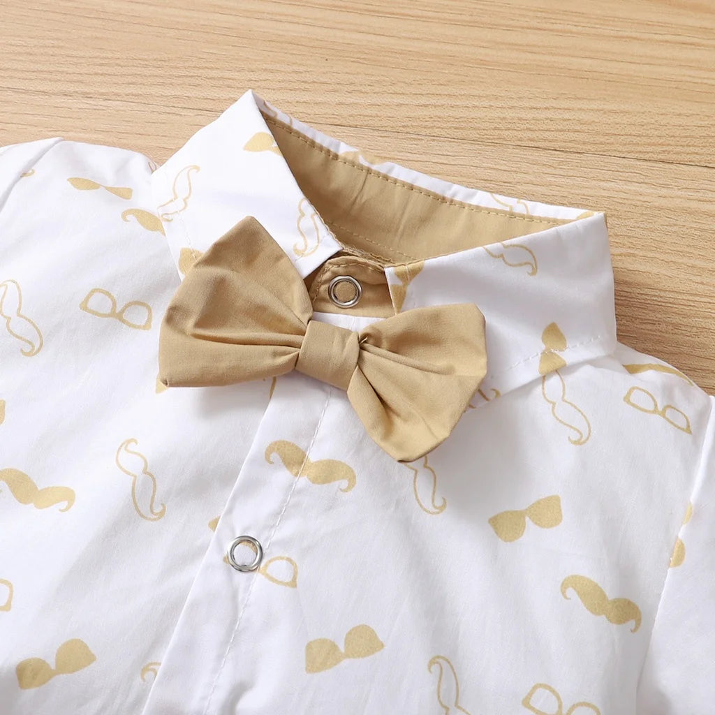 0-24 Months Baby Boys Costumes Short Sleeve Bodysuit with Bow + Suspender Pants Wedding Parties Festivals Gentleman Clothing