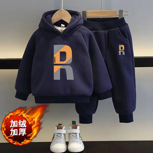 2023 New Boys Suit Autumn Winter Kids Warm Thicken Fashionable Set Children Cotton Sweatshirt And Pants 2Pcs Outfits For 2-10Y