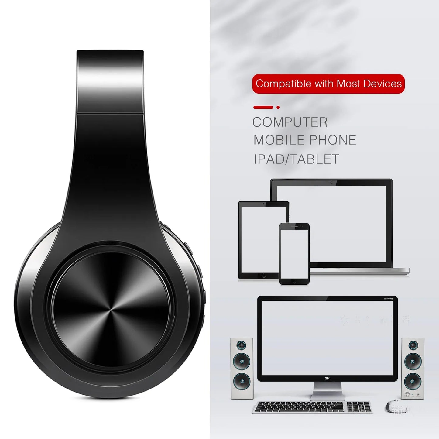 2026 Wireless Bluetooth Stereo Headset Upgrading Sports Overhead Earphone with Mic for Smart Phone TV PC Tablet - Music