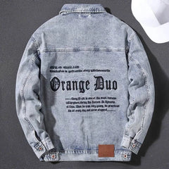 Men's Denim Jacket Wide Shoulders Male Jean Coats with Embroidery Blue Letter  Casual
