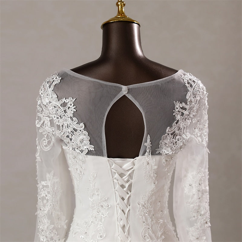 White Bridesmaid Dresses: Elegant long sleeves applique mermaid Wedding dresses