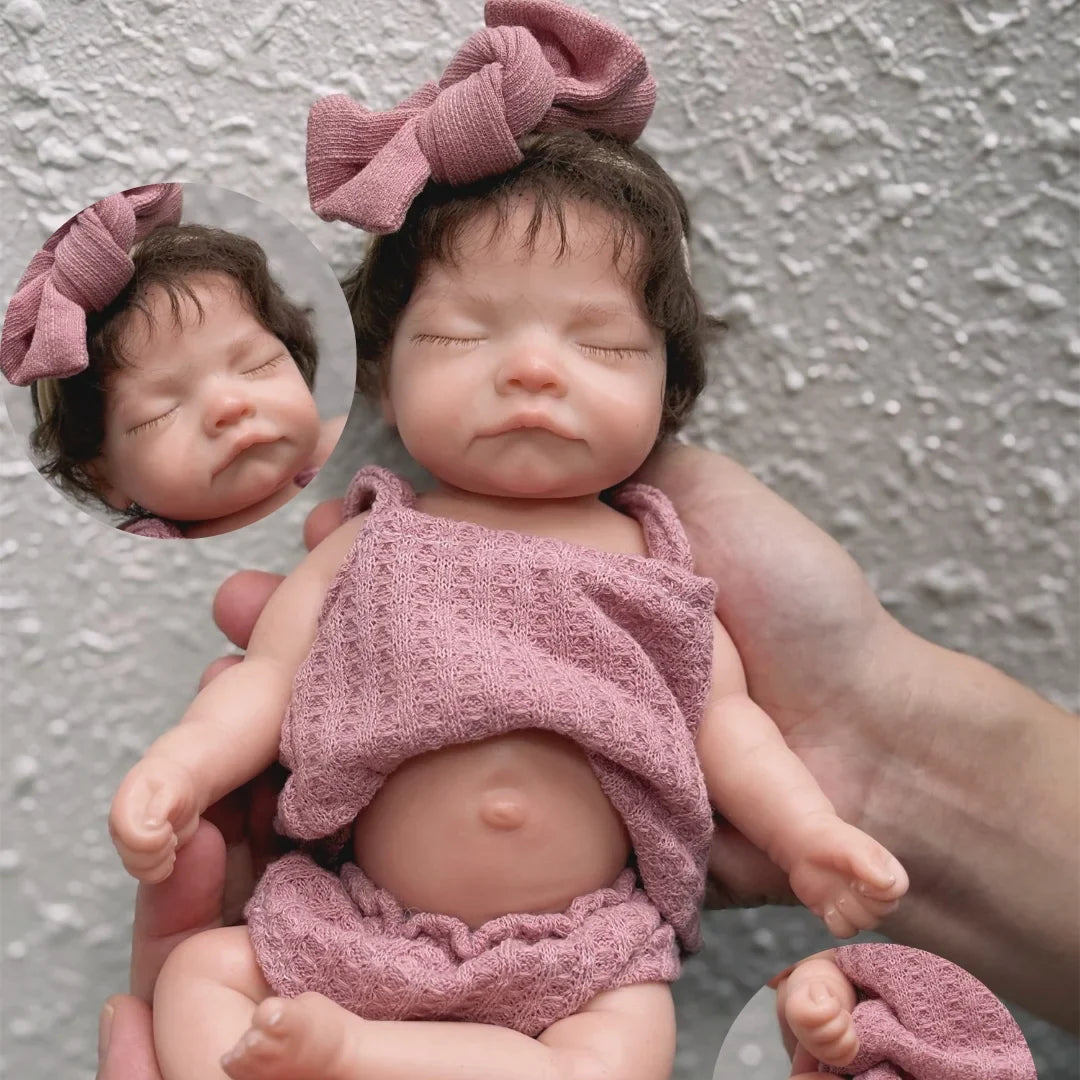 Can Open Mouth 26cm Waterproof Solid Silicone Bebe Reborn Girl With Rooted Hair Soft Touch Lifelike Realistic Newborn Girl Doll