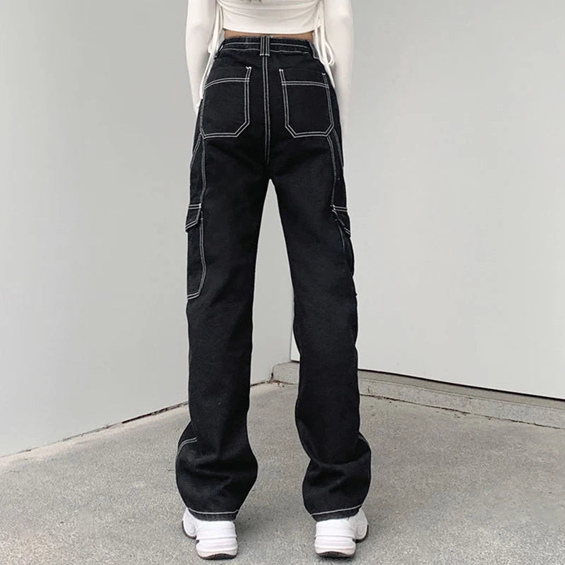 Biyaby Harajuku Pockets Patchwork Baggy Jeans Women Cargo Pants