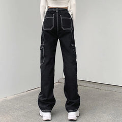 Biyaby Harajuku Pockets Patchwork Baggy Jeans Women Cargo Pants