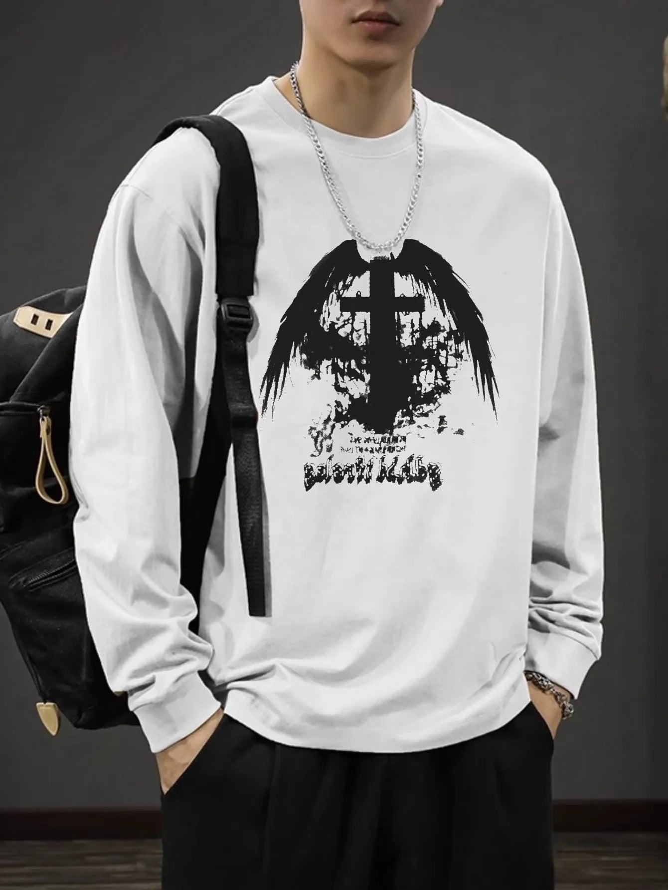 T-shirt for Men Summer Cross of Thorns Suitcase Men's T-shirts Long-sleeved Dark Hip-hop Men's oversize t-shirt Y2k T Shirt Tops