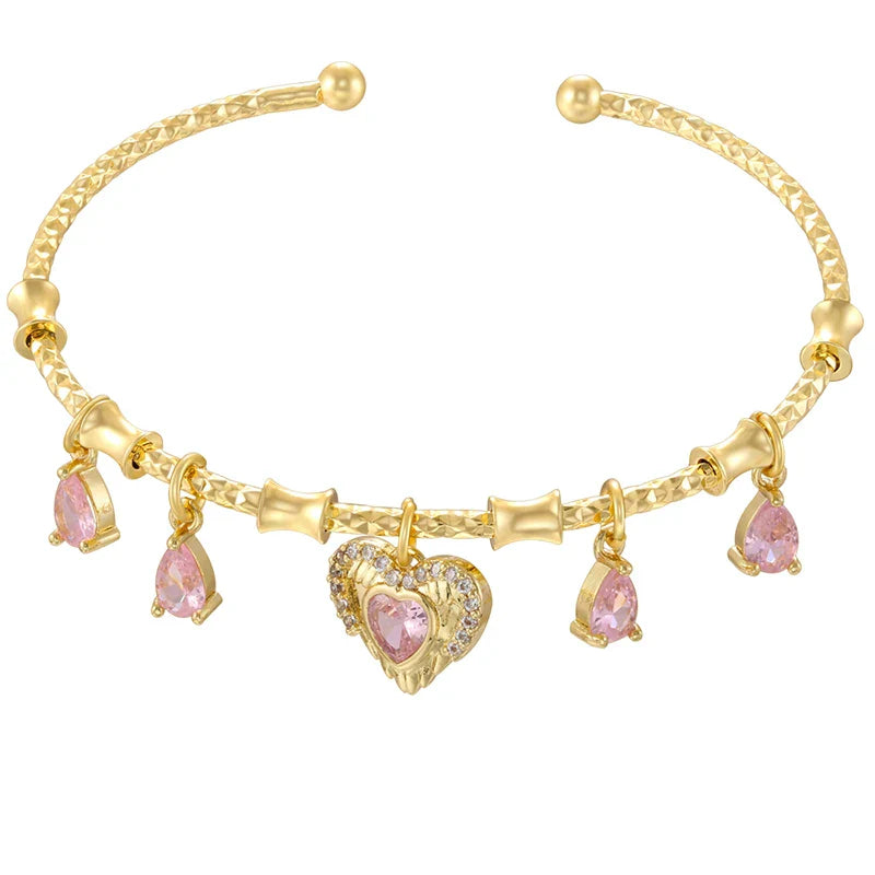 ZHUKOU candy charms bracelet for women Gold color romantic round charms bangles lady birthday gifts Man bracelet Jewelry VL338