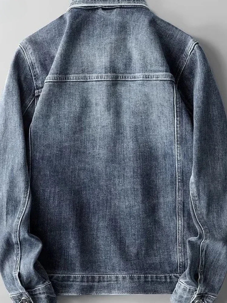 Jeans Coat For Men Autumn Denim Jackets Man Blue Button Washed Casual Joker