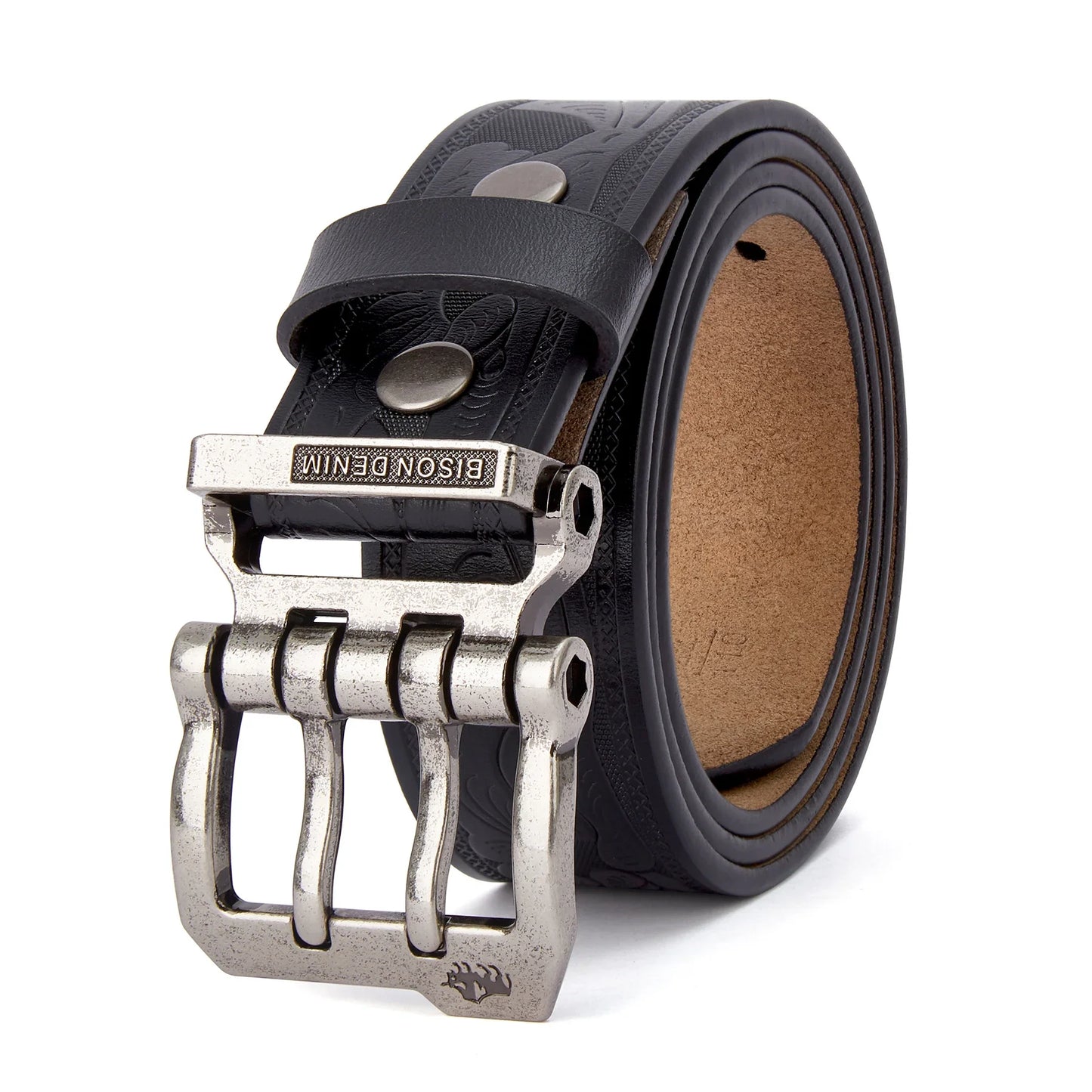 2024 BISON DENIM Men Belts Cow Split Genuine Leather Pin Buckle Business Waist Straps Retro Pin Buckle Fancy Male Belt For Jeans