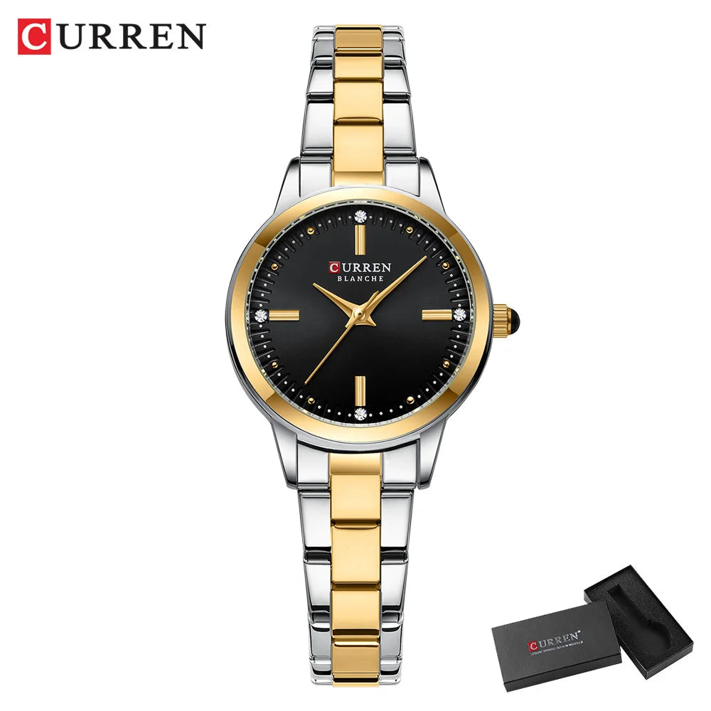 CURREN Simple Round Dial Fashion Dress Quartz Watches for Ladies with Stainless Steel Bracelet Luxury Wristwatches