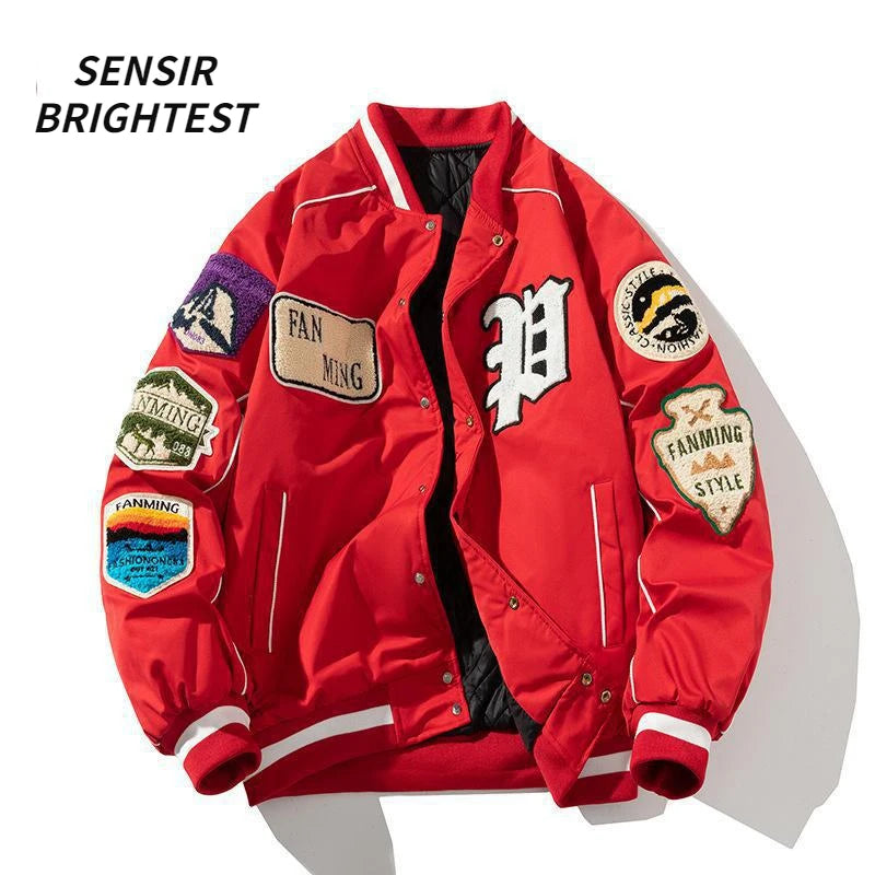 American Street Embroidery Jacket Men's Baseball Shirt Heavy Cotton Coat Men's