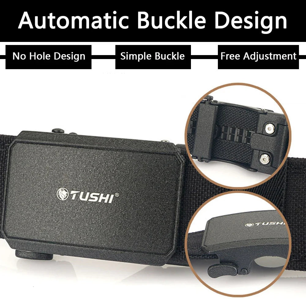 TUSHI Automatic Buckle Comfortable Nylon Military Gun Belt Outdoor Hunting Multifunctional IPSC Tactical Canvas Belt Men Belt