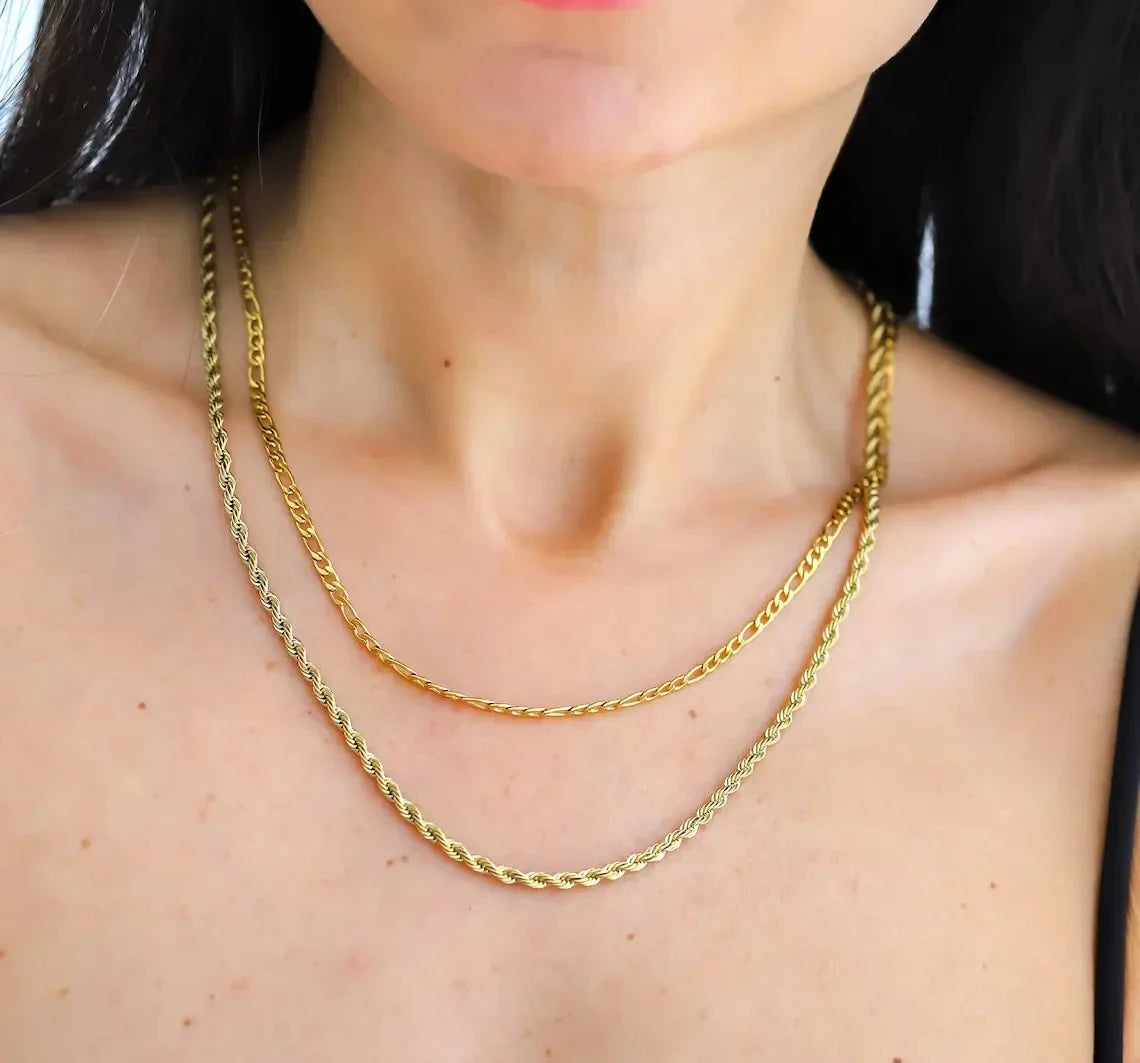 5Pcs/Lot Stainless Steel Bead Rope Link/Cuban/Paperclip Links Snake Chain Necklace Diy Women Jewelry 18K Gold Color Neck Chains