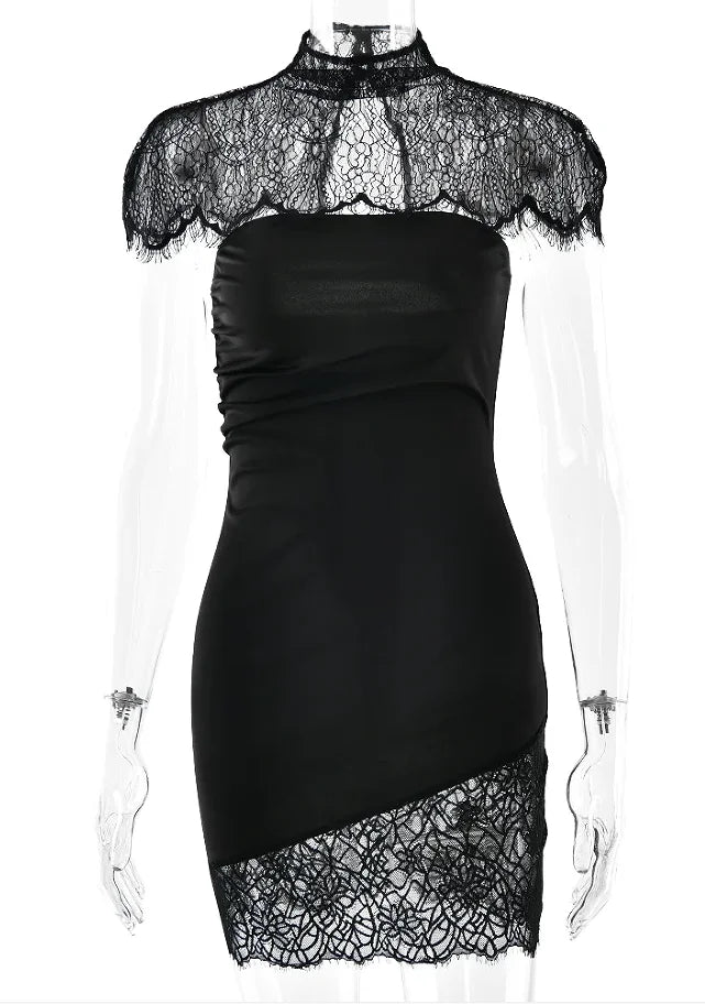 Black Lace Patchwork Strapless Dress Women Sexy Cape Shawl Waist Cinching Slim Mini Dresses Lady 2026 Evening Club Party Gowns