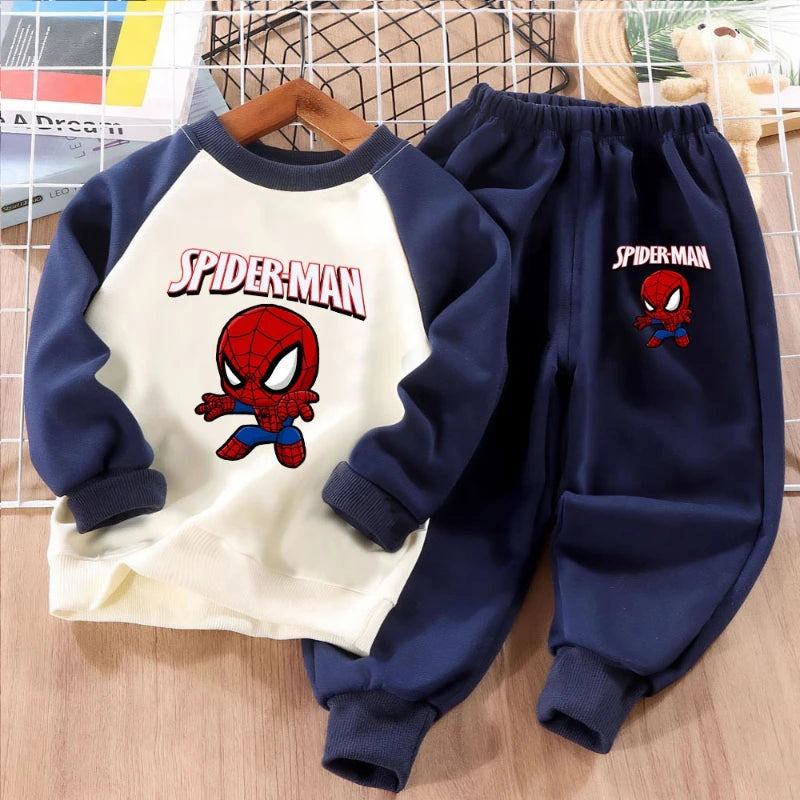 Spiderman Print Boys Spliced Sweatshirt 2-piece Sets Kids O Neck Hoodies and Long Pant 2pcs Set Kids Sport Clothes