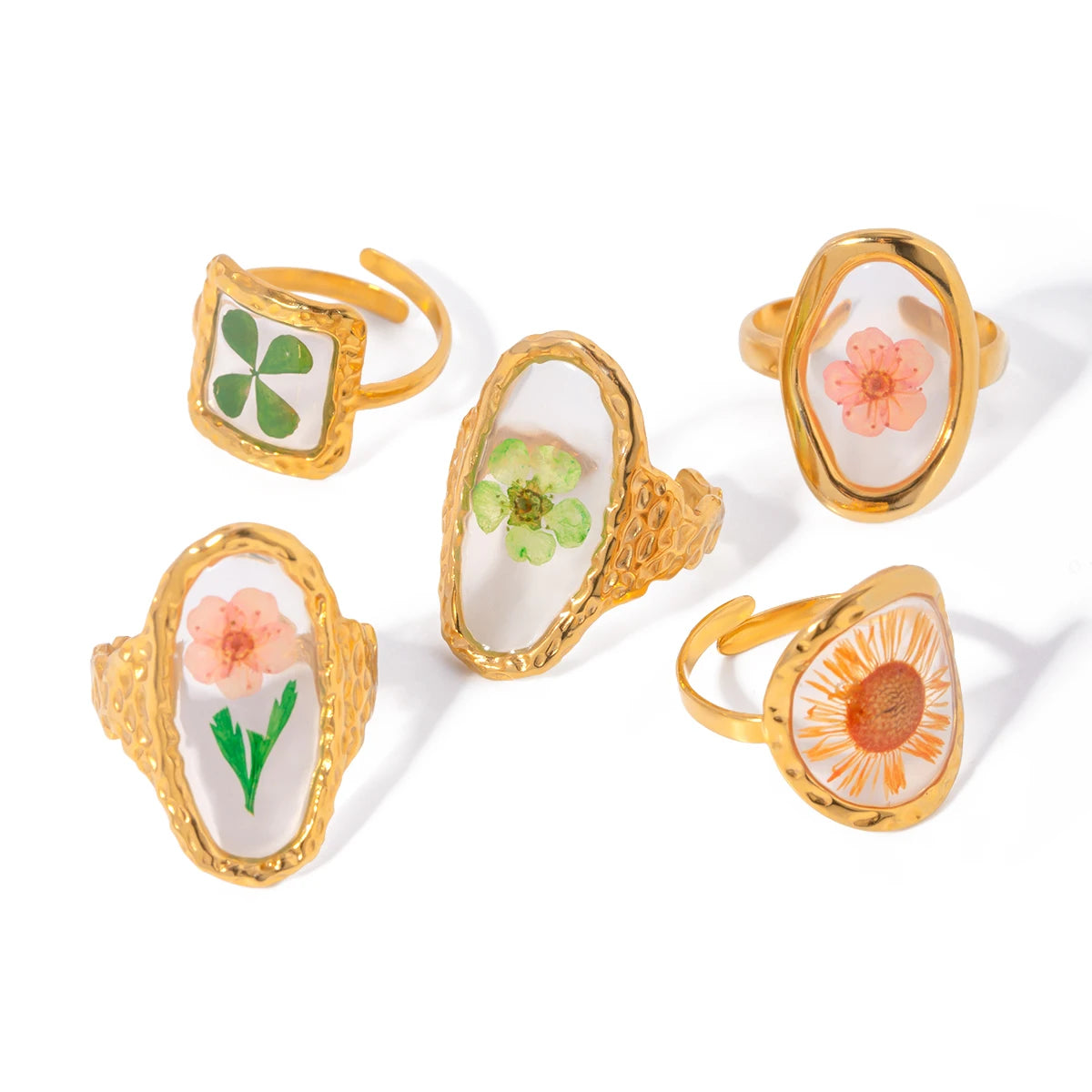 Literary Retro Eternity Flower Design 18K Gold Plated Jewelry Adjustable Stainless