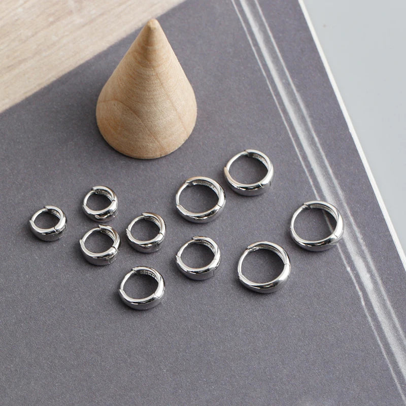 WANTME 925 Sterling Silver Simple Wide Huggies Gothic Hoop Earrings for Women European Unisex Piercing Rock Jewelry Ear Buckles