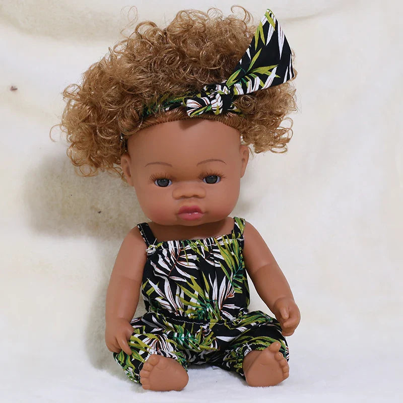 14inch Full Body Vinyl Bebe Reborn Dolls Soft Lifelike Baby Toys American Reborn Black Baby Doll Vinyl Baby Doll Toys Girls Boys