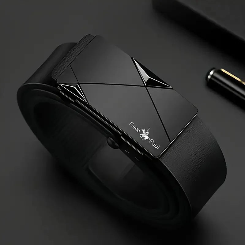 Fashionable men's High-Quality leather Belt with Automatic Buckle, Suitable for Young and Middle-Aged Gentlemen