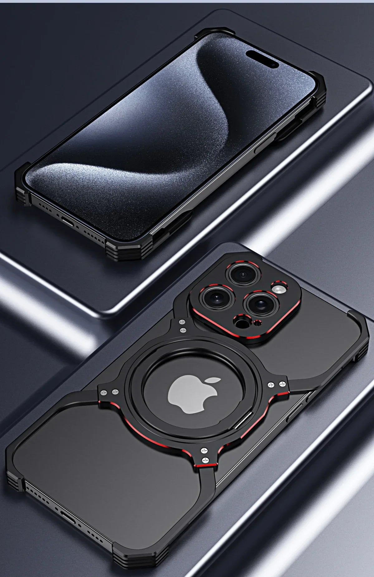 360° Stand Metal Rimless Magnetic Phone Case For iPhone 13 14 15 16 17 Pro Max Metal Bumper Lens Protection Metal Phone Cover