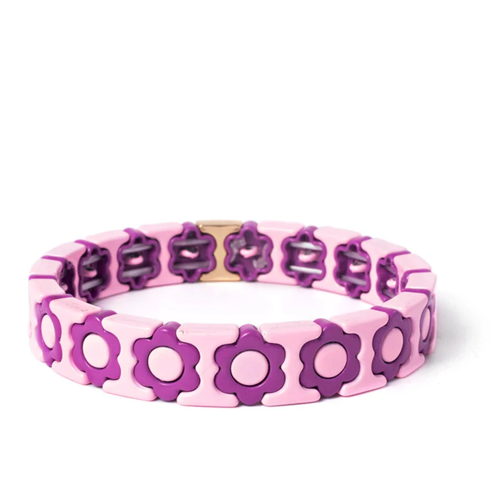 New Design Colorful Flower Charms Bangle For Women Handmade Bohemian Elastic Flower Bracelets Metal Beads Jewelry