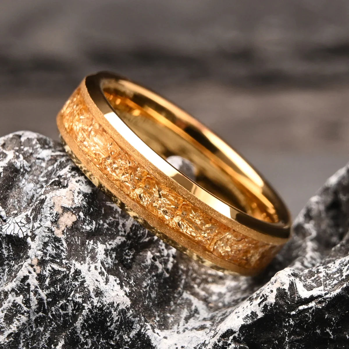 Golden Tungsten Carbide Ring 8mm/6mm Frosted Golden Leaf Men's Engagement Ring Novelty Style for Wedding Daily Wear