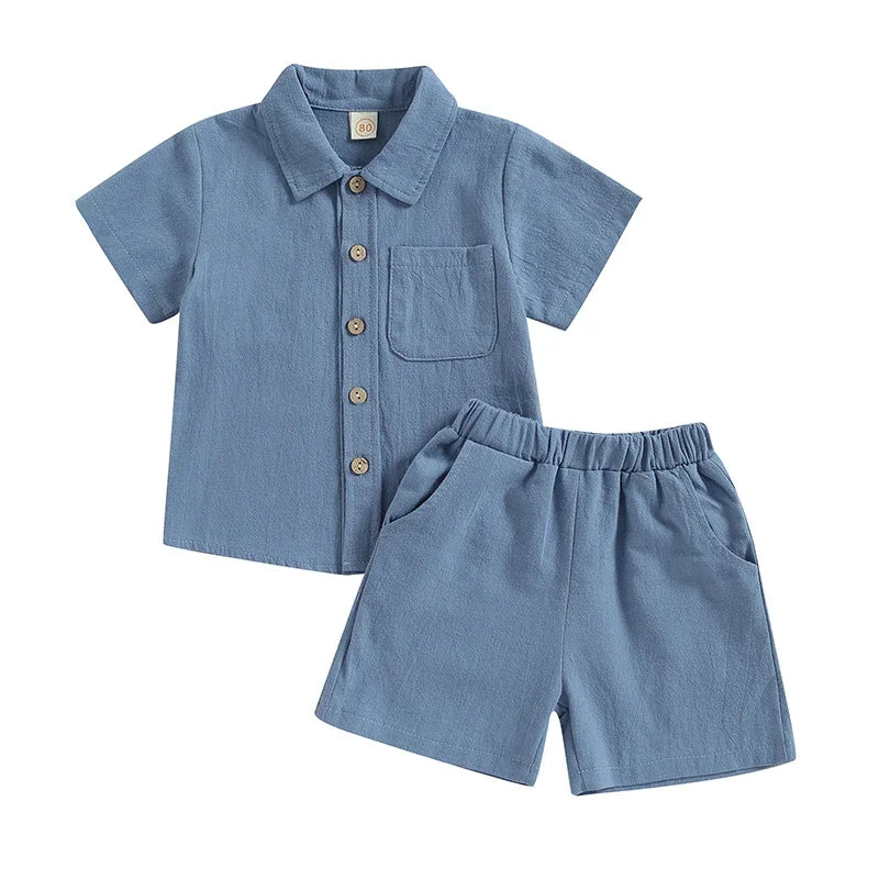 0-4Y Kids Boys Casual Shorts Set Baby Toddler Short Sleeve Buttons Up Shirts + Short Pants Children Summer Clothing Homewear