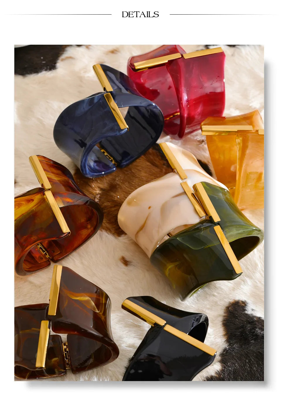 Yhpup 62mm Exclusive Design Multi-Color Acrylic Acetic Acid Wide Bracelet Bangle Stainless Steel Fashion Statement Jewelry 2025