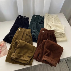 High Waist Corduroy Pants Women Spring Fall Straight Causal Full Length Trousers