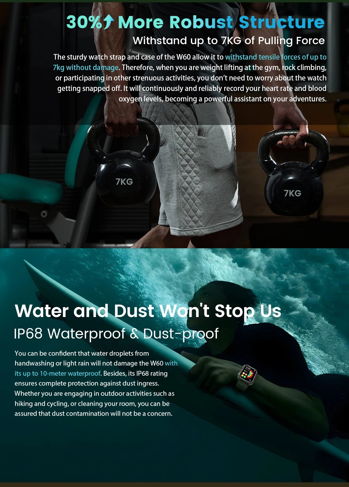 Blackview W60 Smartwatch 2.01'' HD Display TFT Rugged Smart Watch for Outdoor With Emergency Lighting Bluetooth Calling