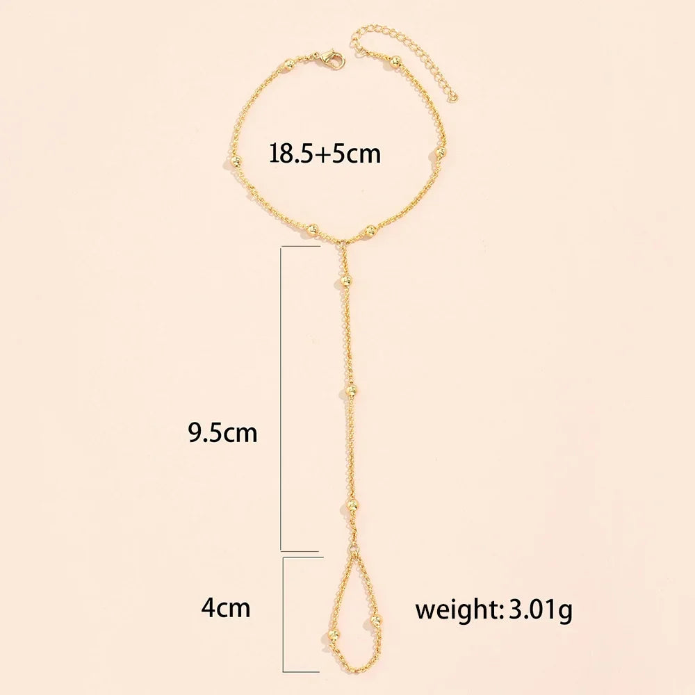 Dainty Hand Chain Bracelet Ring Gold Plated Handmade Link Chains Connecting Harness Bracelets Hand Jewelry for Women Trendy Gift