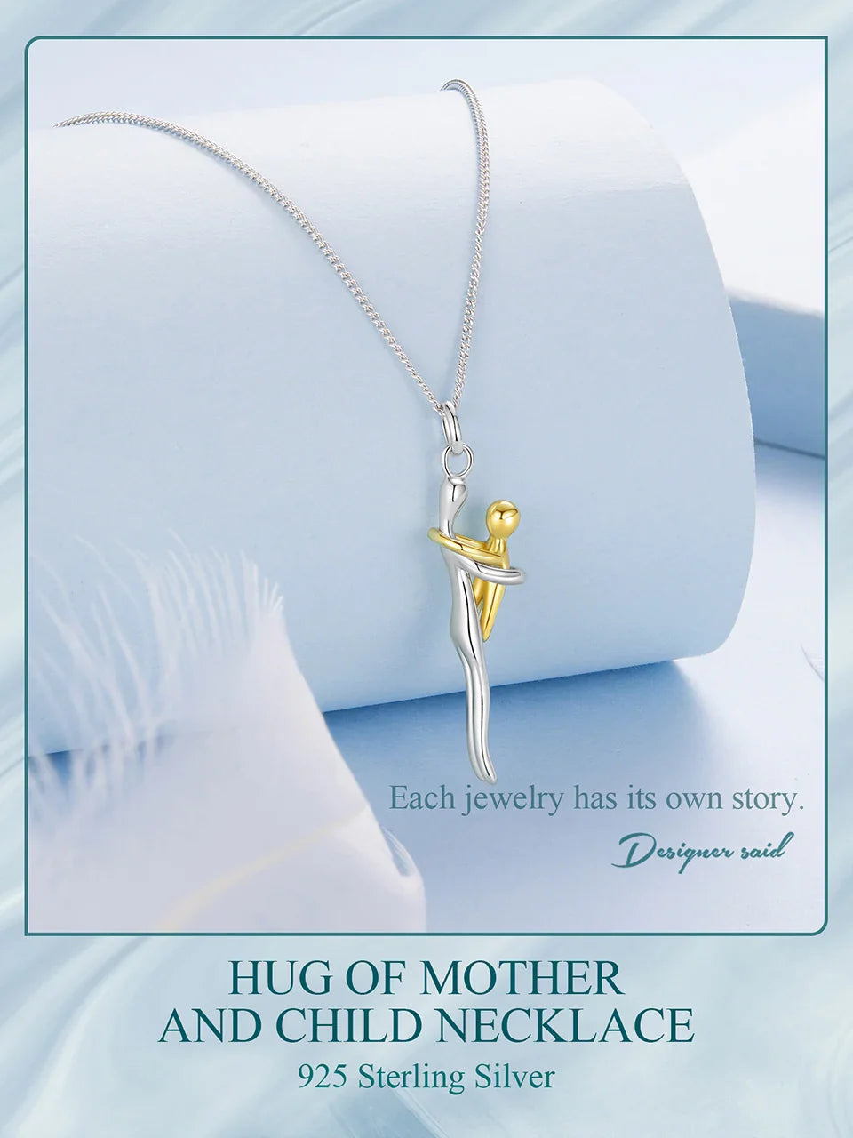 WOSTU Real 925 Sterling Silver Hug Embrace Pendant Necklace Silver Gold Two-tone Mom & Child Pendant Family Gift  Mom Jewelry