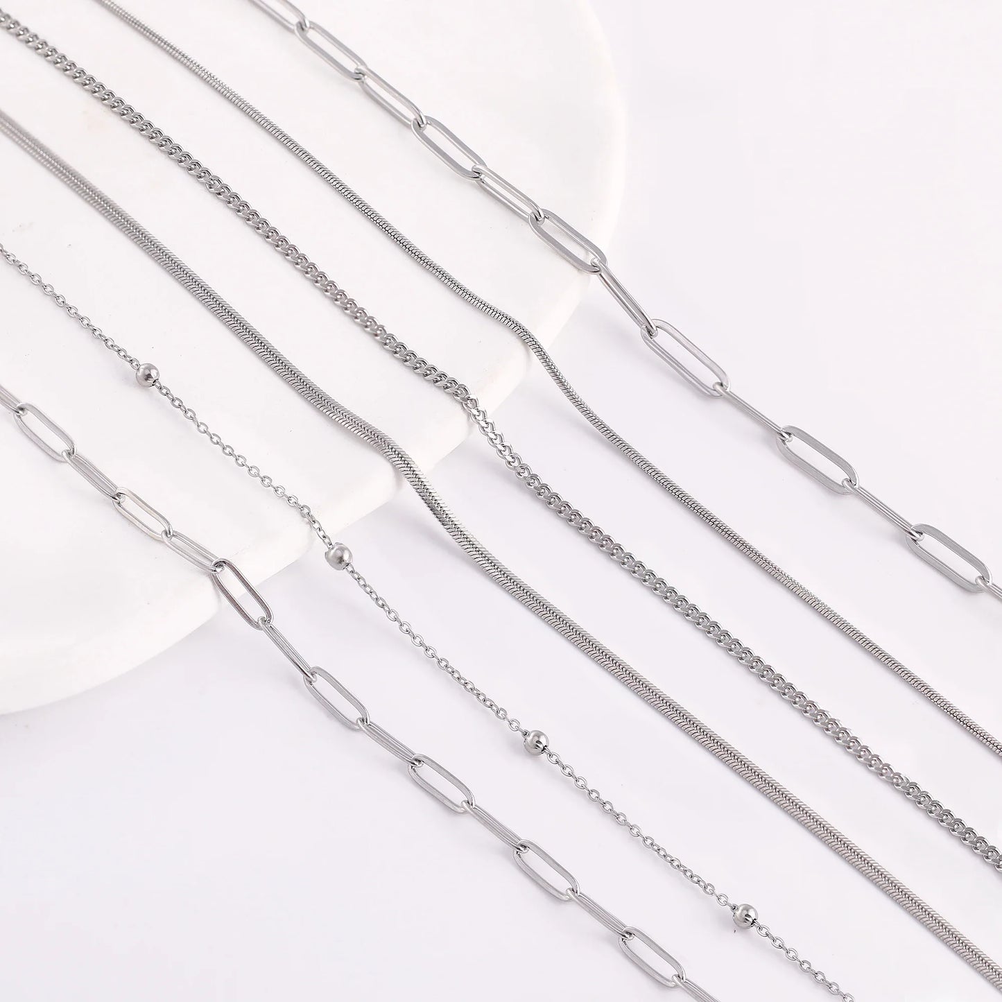 5Pcs/Lot Stainless Steel Bead Rope Link/Cuban/Paperclip Links Snake Chain Necklace Diy Women Jewelry 18K Gold Color Neck Chains