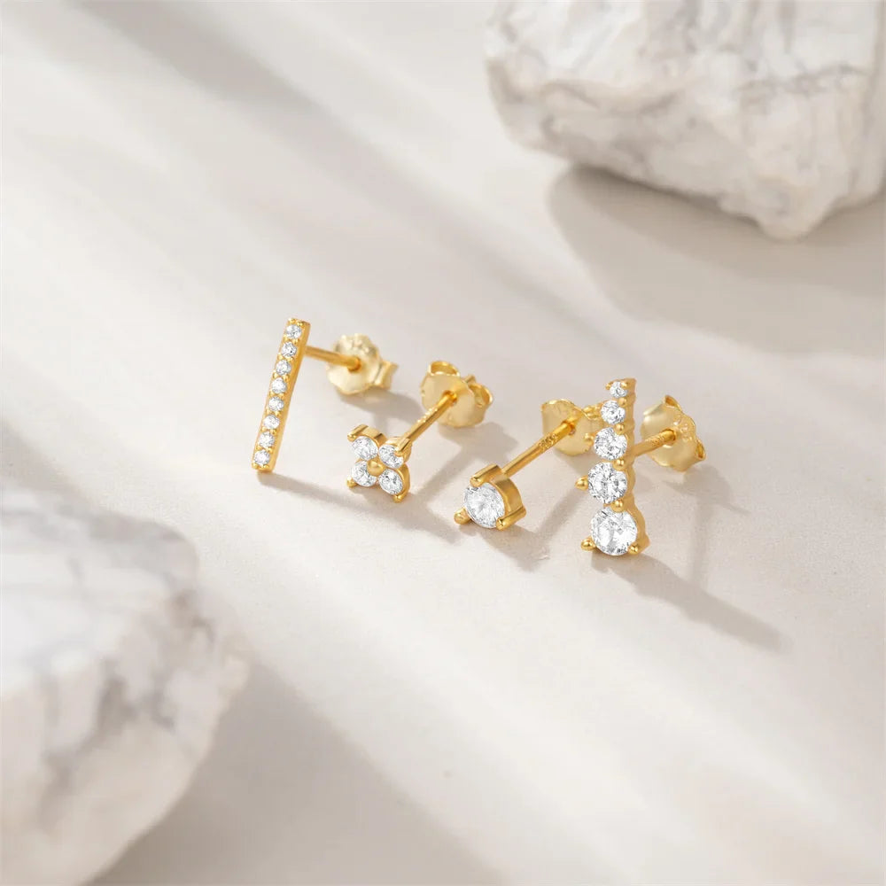 AIDE 925 Sterling Silver 3pcs 4pcs Set Zircon Stud Earrings 18k Gold Star Minimalism Huggies Earring Fine Jewelly Set Party Gift