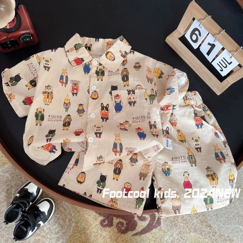 2Pcs/Sets New Summer Baby Boys Clothes Suit Children Cartoon Shirt Shorts Toddler Clothing Infant Casual Costume Kids Tracksuits