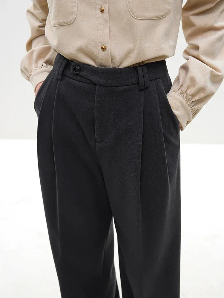 High Waist Casual Suit Wide Leg Trousers Thicken Beige