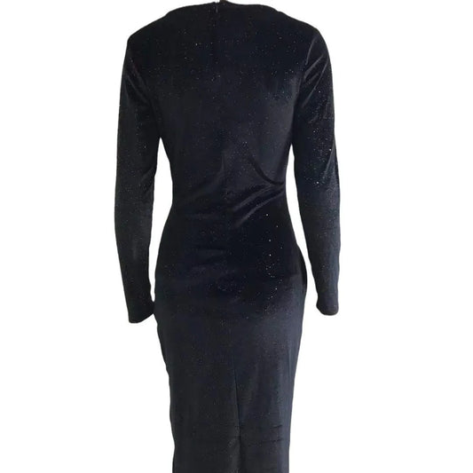 Evening wear Dresses: Long-sleeved mid-length skirt gold velvet nightclub dress
