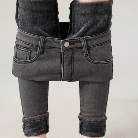 Winter Women Warm Velvet Jeans 2023 Casual Ladies Elastic Trousers