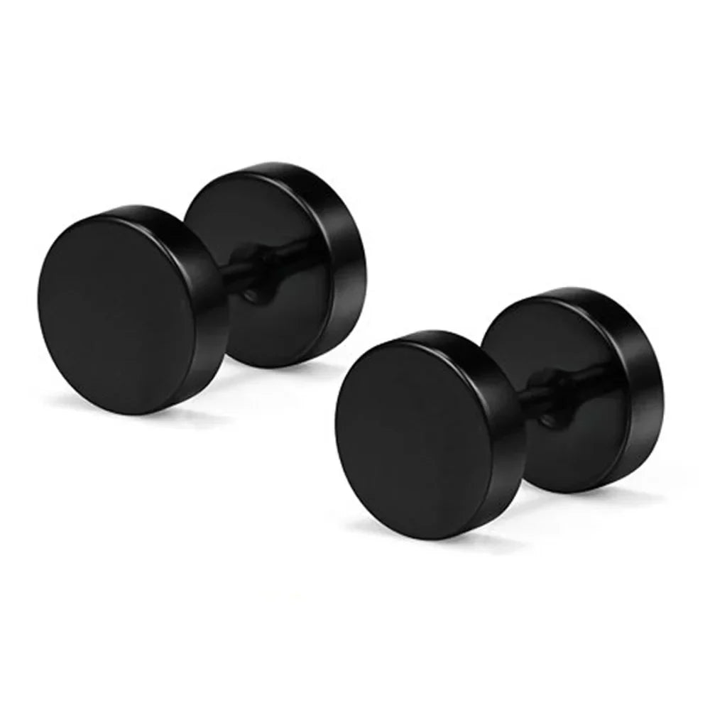One Pair Black Stainless Steel Round Stud Earrings For Women Dumbbell Piercing Earrings Men Punk Fashion Jewelry 2-14mm