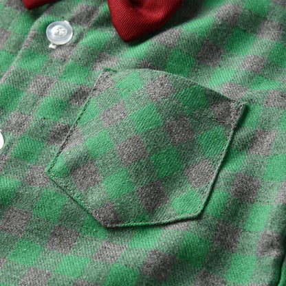 Children's Plaid Shirt and strap pants set for Boys with Bow Tie baby boy clothes 0 to 3Y Autumn Boys Clothes 70-130cm