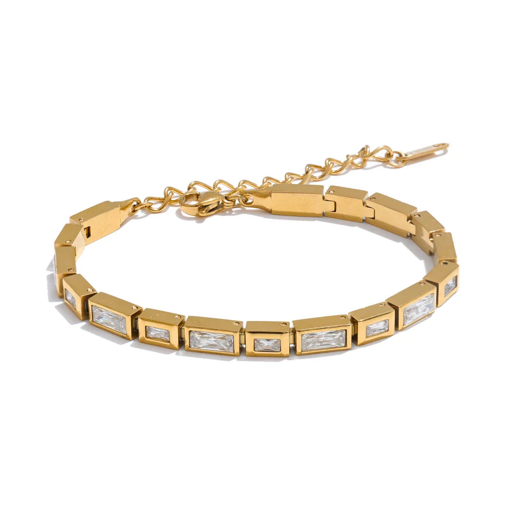 Yhpup Waterproof High Quality Shiny Cubic Zirconia Chain Premium Bracelet Bangle Stainless Steel New Jewelry