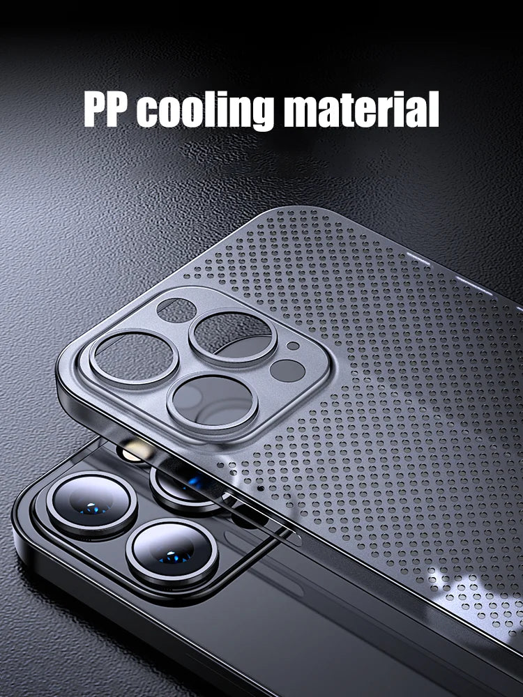 Heat Dissipation Breathable Cooling Case Ultra Thin Matte Mesh Hollow  Slim Hard iPhone 16 15 14 13 12 Pro Max Plus