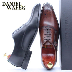 Classic Men's Genuine Leather Oxford Shoes Buckle Lace-Up Office Dress