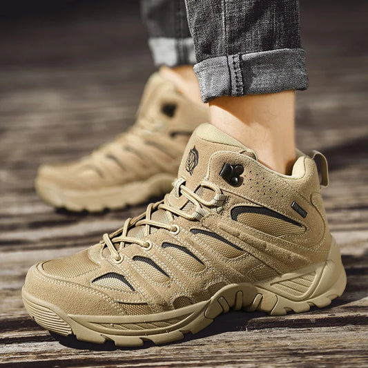 New Men High Quality Leather Boots Fishing Hunting Sneakers Desert Combat Men's Boots Outdoor Hiking Shoes Ankle Boots Work Safe