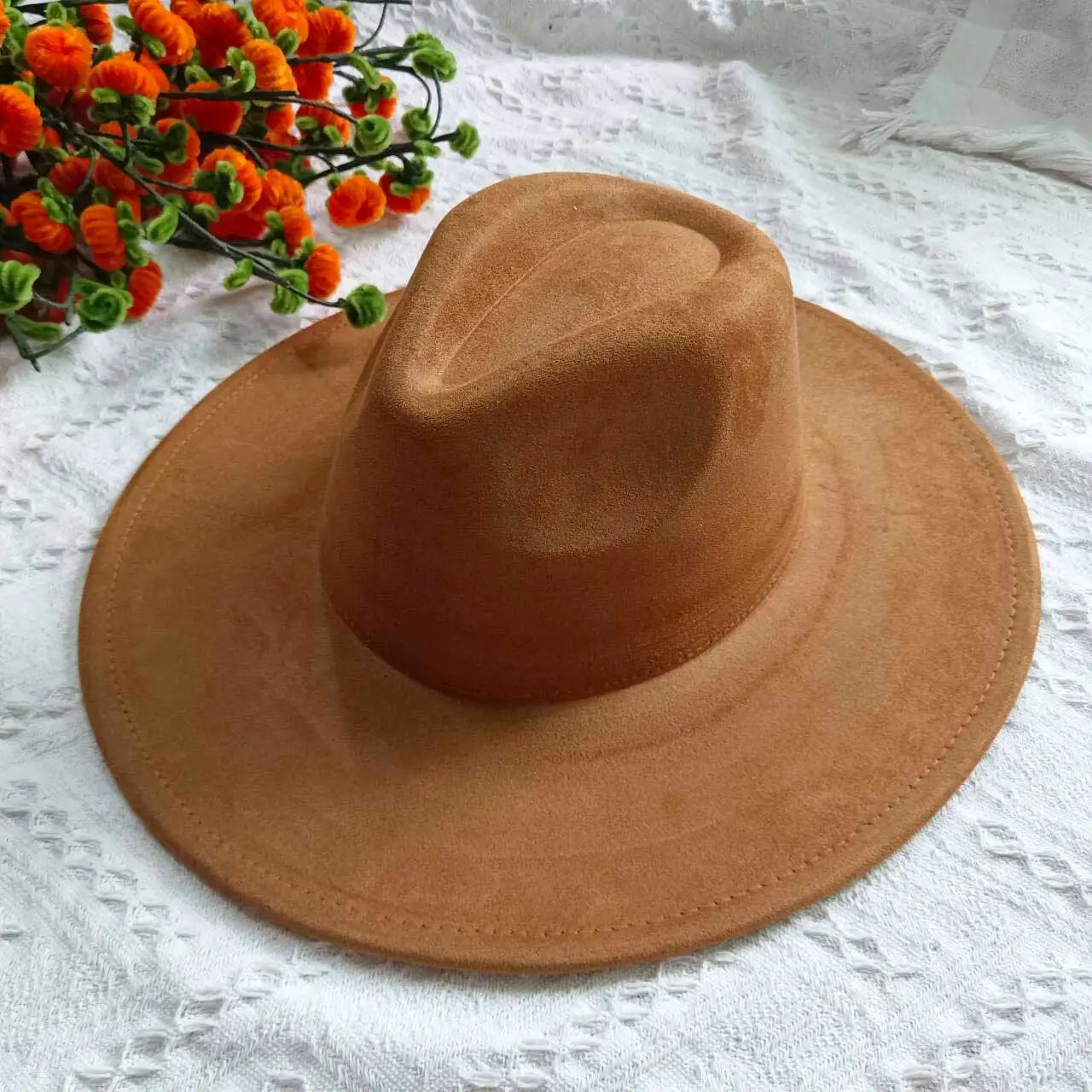 Vegan Suede Fedora Rancher Hats Blank Hats for Burning Multicolor teardrop shaped Top 9.5cm Brim Unisex Jazz Hat Church Hat