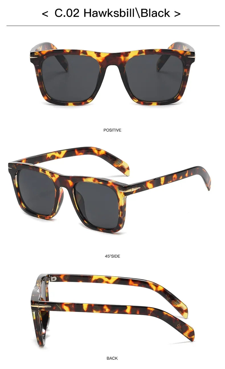Vintage Square Sunglasses Men Anti-Blue Light Glasses Fashion Gradient Driving Shades Leopard Black Brand Oculos