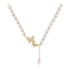 Fashion Women Vintage Butterfly Pearl Necklace Women's Pendant Collar Chain