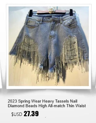High Waist Tassel Broken Denim Shorts Women Summer Korean Version Raw Edge Wide Leg Loose Plus Size Jean Shorts Female